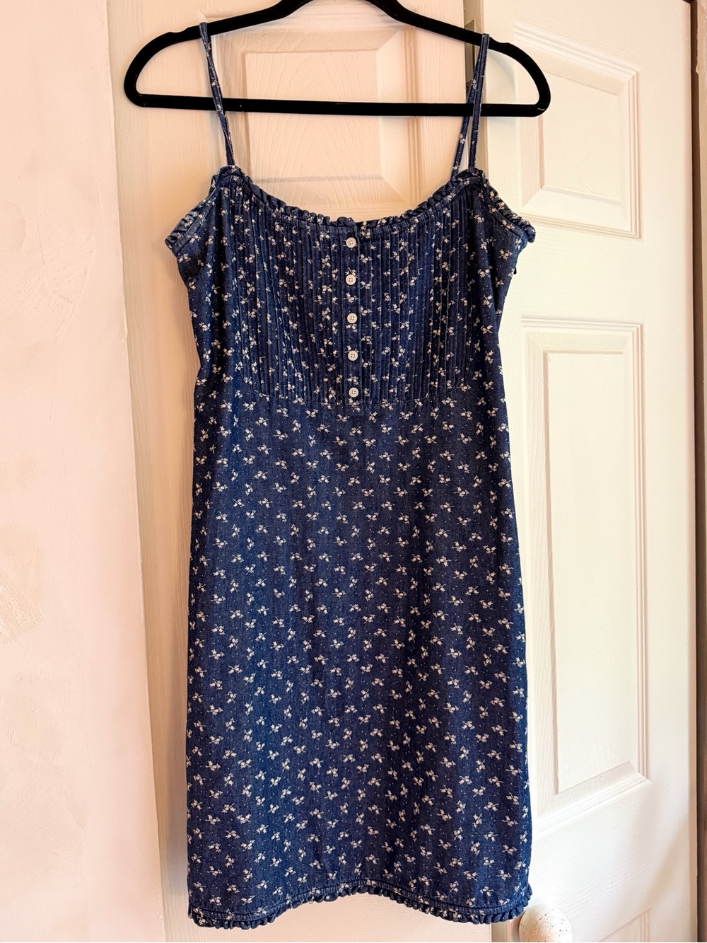 Y2K Ralph Lauren Navy Blue Floral Spaghetti-Strap Mini Dress 100% Cotton